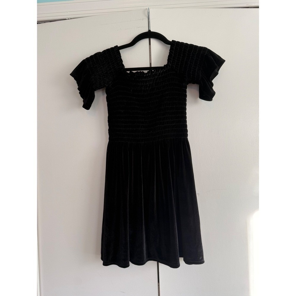 Urban Outfitters Womens Black Plush Velvet‎ Smocked Ruffle Sleeve Mini Dress XS - Picture 2 of 9
